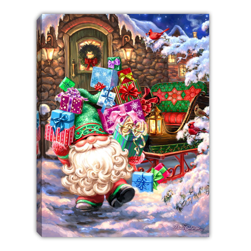 Kris Kringle Gnome 8x6 Mini Lighted Easel Back Canvas