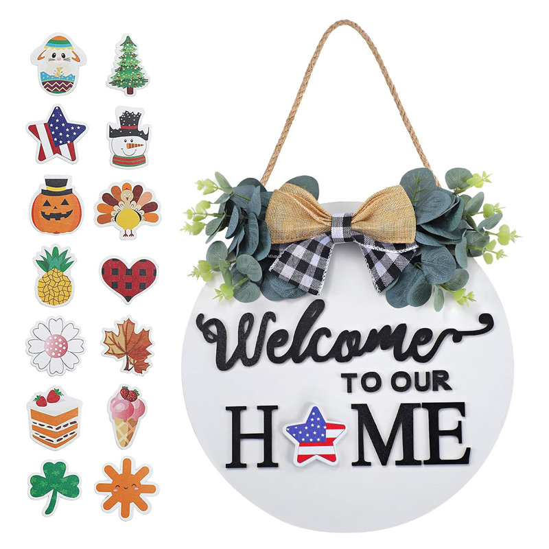 12 in. x 12 in. Seasonal Interchangeable Welcome Decor by Wooden Wall Art (White)