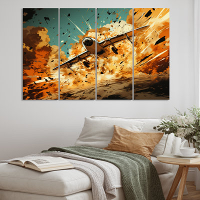 Avion qui décolle en pleine action sur toile, reproduction de 4 pièces
