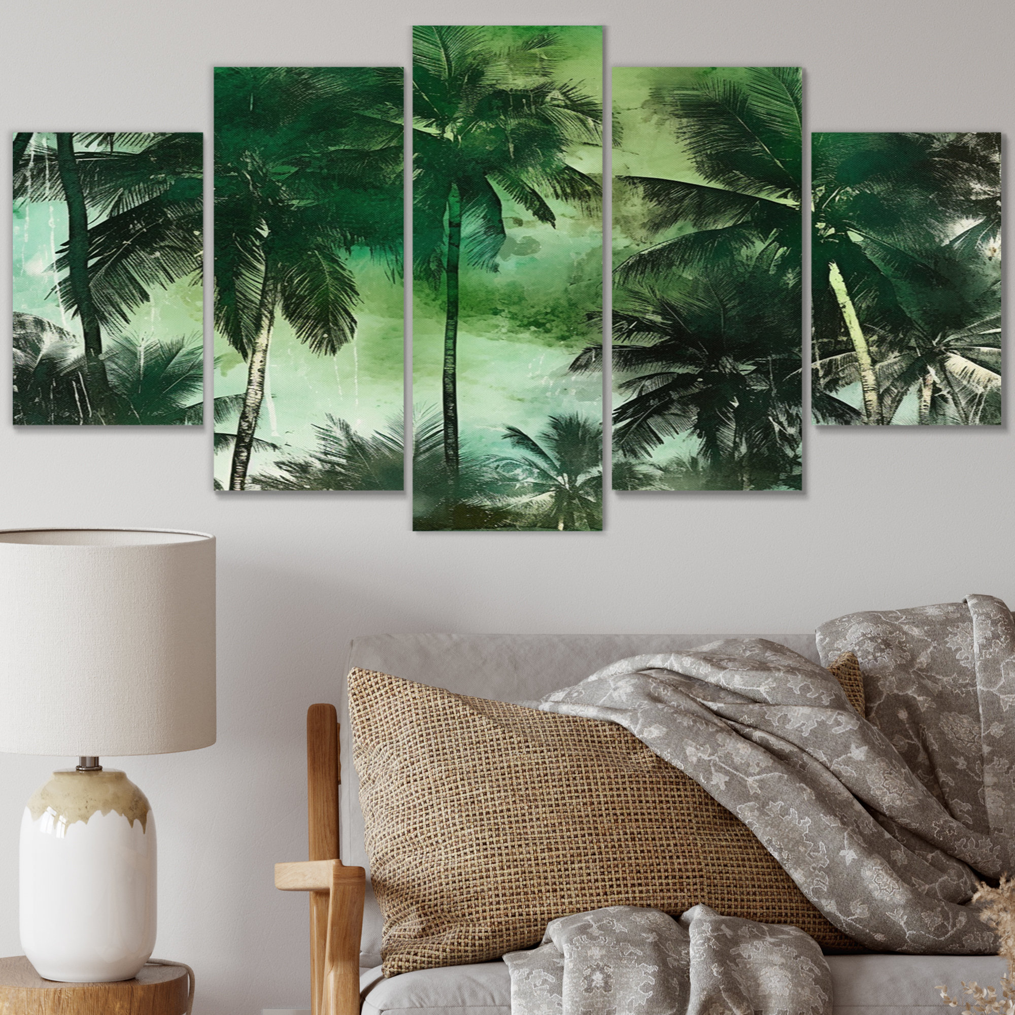 Bay Isle Home™ Monochrome Palm Tree Paradise I On Canvas 5 Pieces Print ...