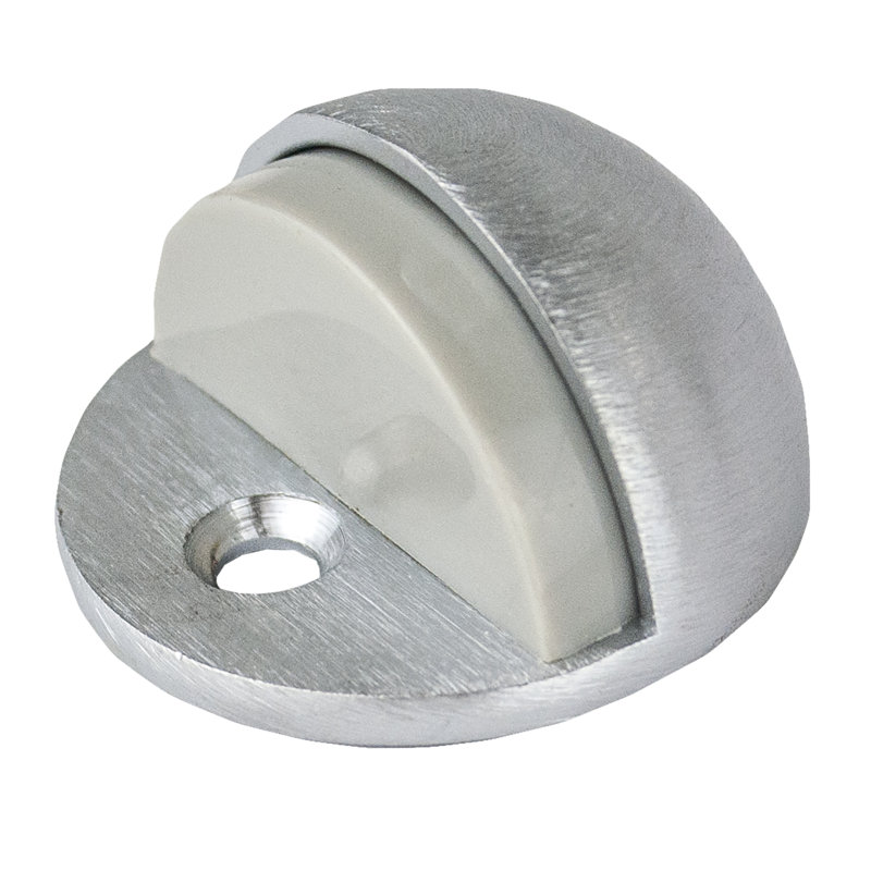 Brushed Chrome and Bright Brass Low Dome Floor Mounted Door Stop, Brushed Chrome
