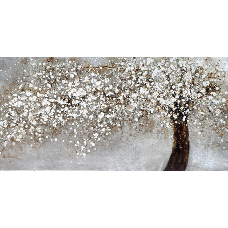 'Albero' Painting Print on Canvas in Silver/Brown/White