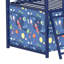 Lit mezzanine double Zeso pour enfants, motif maison, glissade et rideau, bleu marine et rouge