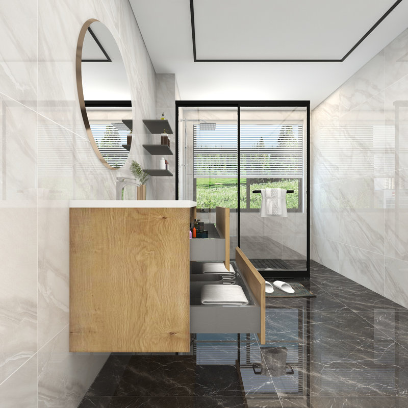 Ensemble de meuble-lavabo simple 36 po, Teck chêne