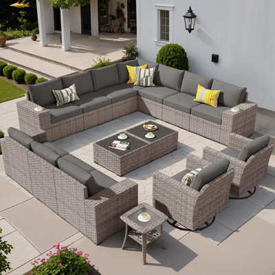 Ensemble de mobilier de patio pour 12 personnes avec chaises berçantes pivotantes, ensemble de conversation modulaire en rotin et osier avec coussins, ensemble de conversation pour canapé toutes saisons avec table pour jardin
