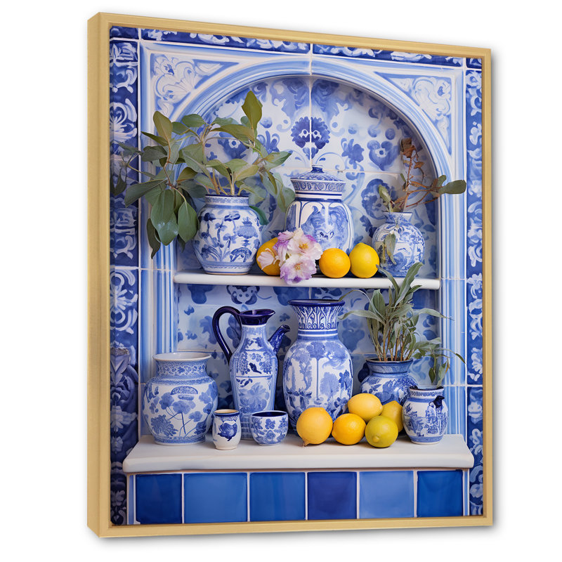 Tableaux méditerranéen nature morte cuisine III - Boho, Cadre flottant brun, H 40 po x l 30 po x P 1,5 po
