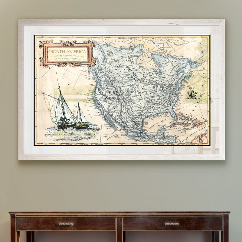 « north america map » par paul cezanne-picture cadre, reproduction d’art sur toile, Imprimé encadré blanc, Blanc