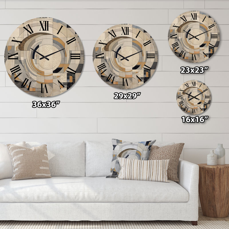 Horloge murale surdimensionnée en bois gris et jaune mosaïque III, Très grand