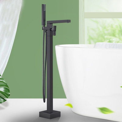 Floor Mounted with Handheld Shower  Waterfall Tub Faucet Floor Mount Bathroom Tub Filler Mixer Tap