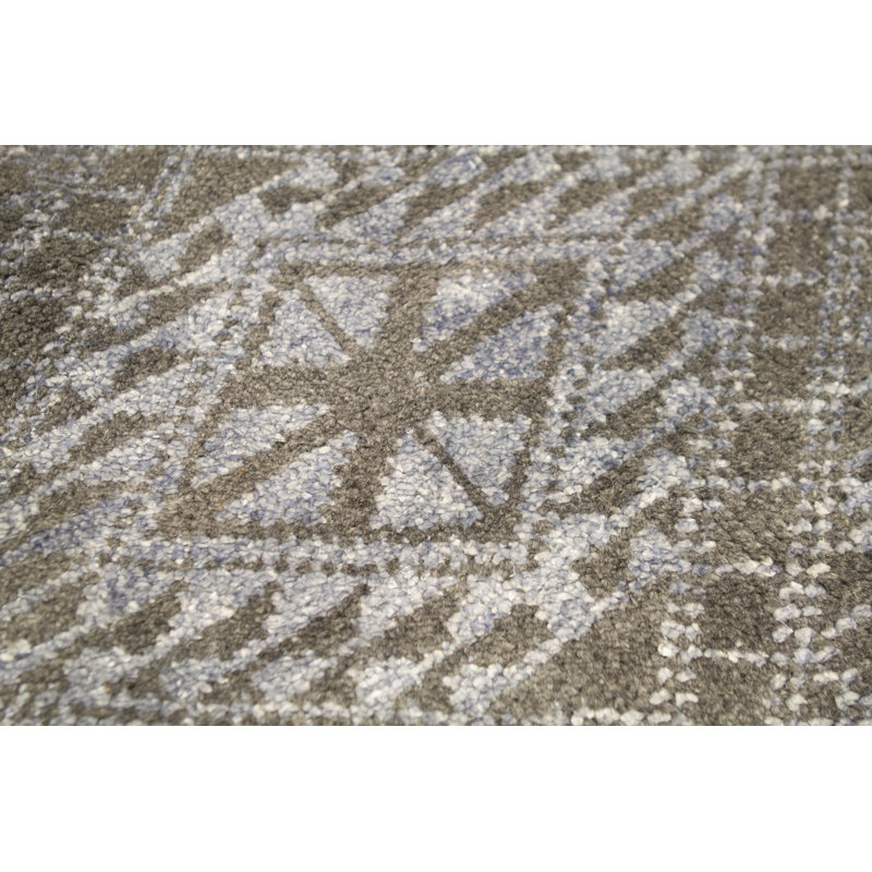 Tapis gris et bleu clair noué à la main de haute qualité