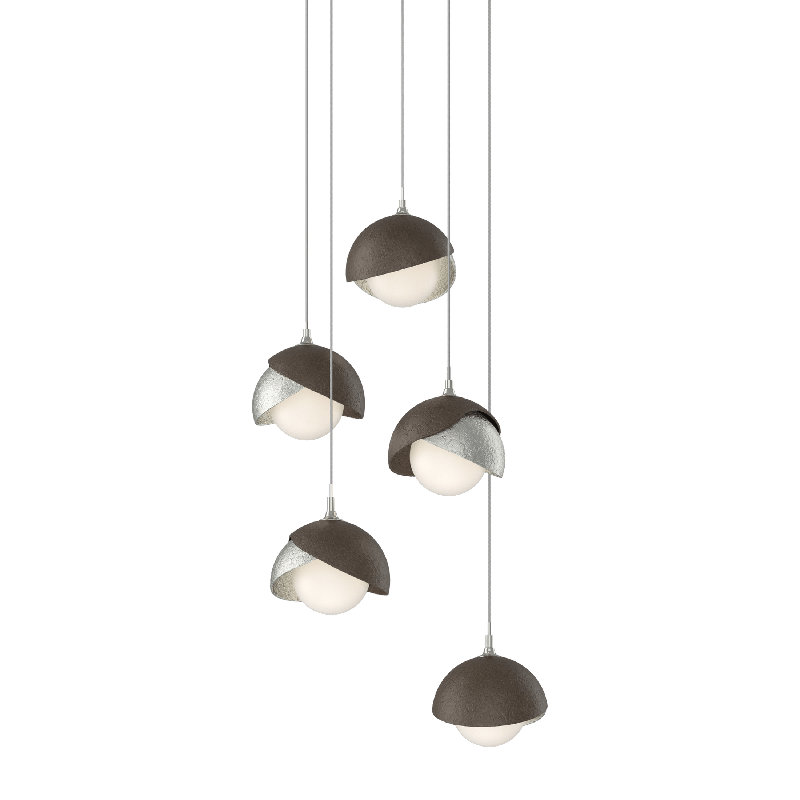 Brooklyn 5 - Light Cluster Geometric Pendant, Modern Brass, Long: 15" to 130", Vintage Platinum