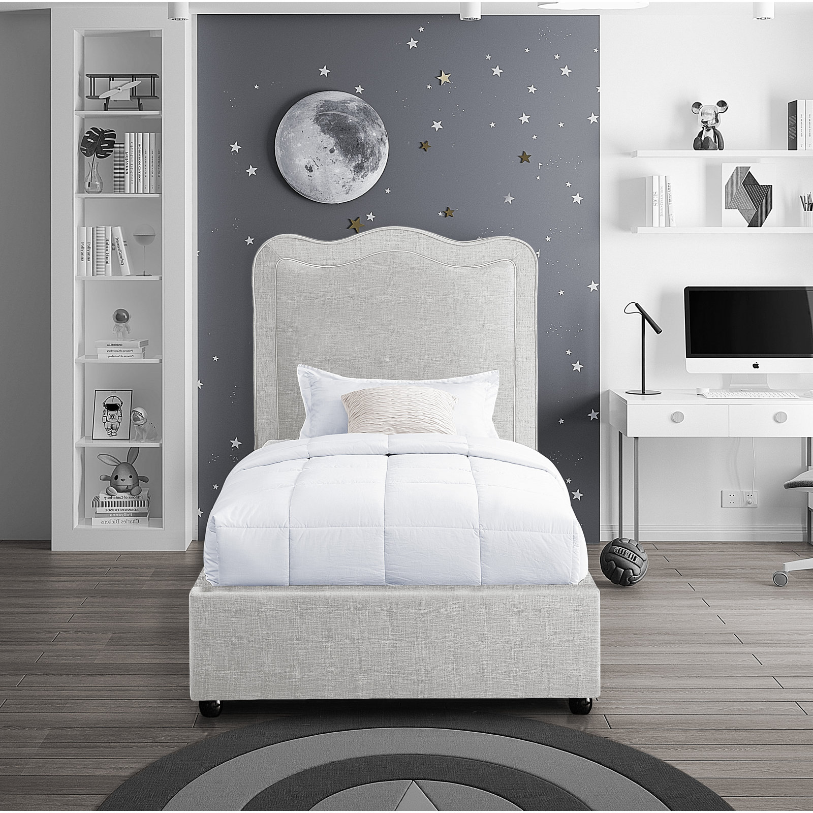 Felix Upholstered Bed, Twin, Cream Linen