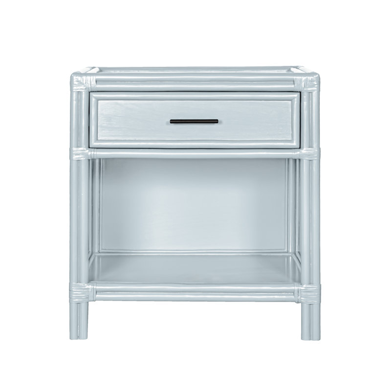 Clara Collection 1 - Drawer Rattan Nightstand, Light Blue
