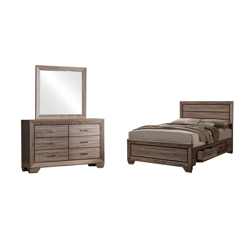 Ensemble de chambre à coucher 3 pièces avec commode et miroir Andice, Très grand