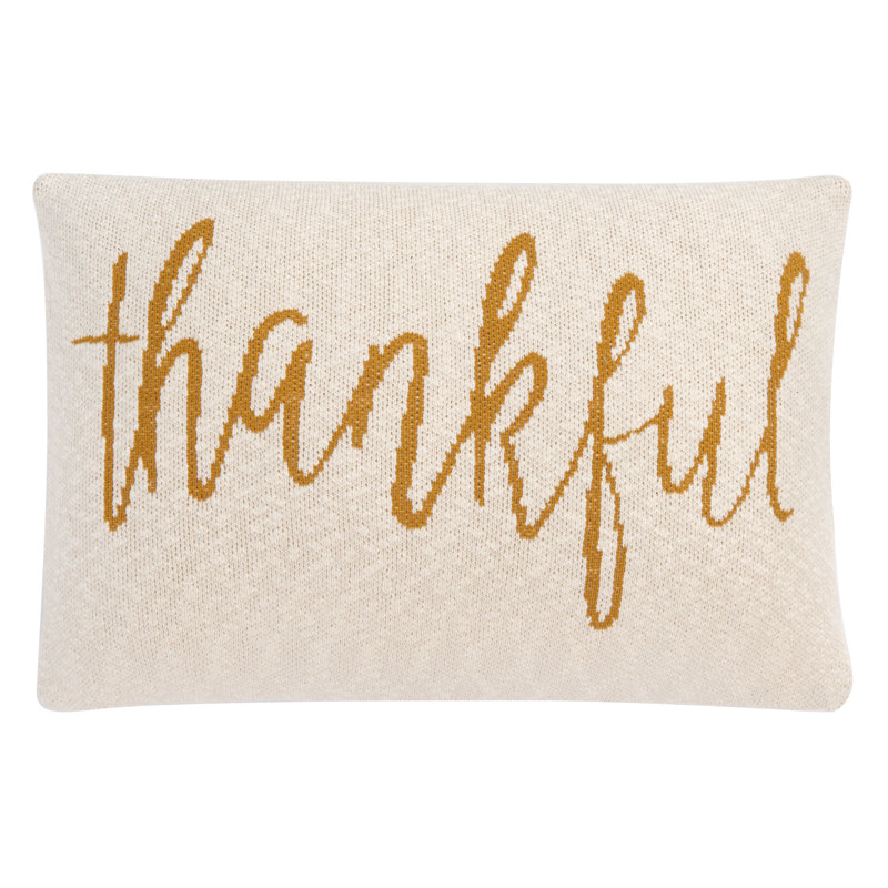 Thankful Beige and Mustard Cotton Throw Pillow