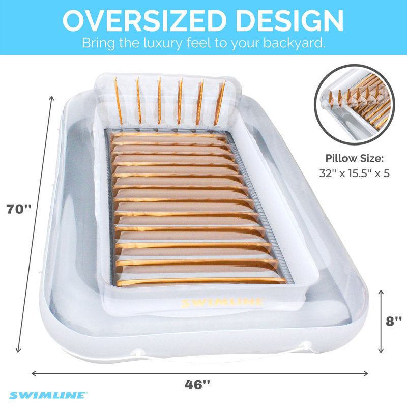 Bain de soleil gonflable Swimline Luxe Edition, H 8 po x l 46 po x P 70 po, Blanc / Doré