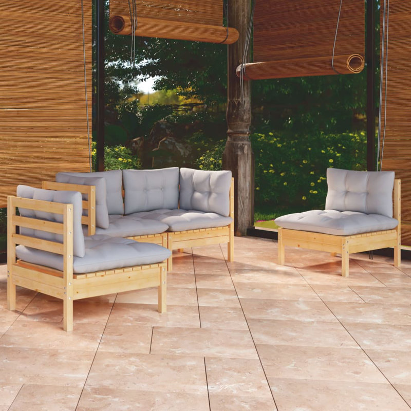 Canapé modulaire d'extérieur réversible avec coussins Krasnoo, 4, Gris, Oak