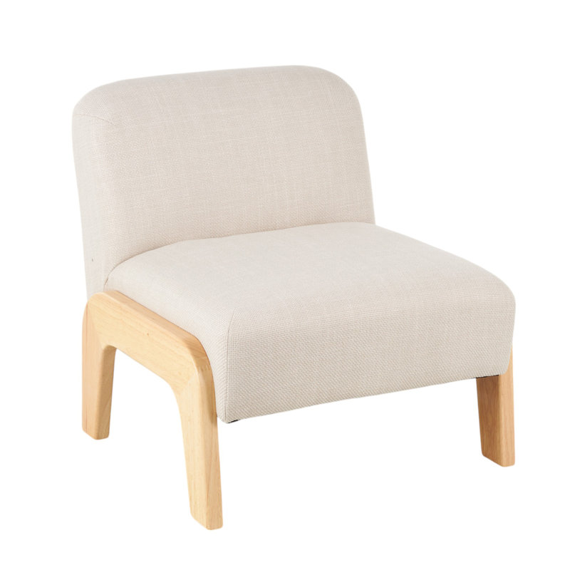 Polyester Square Boucle Beige Living Room Accent Chair With Brown Wooden Legs