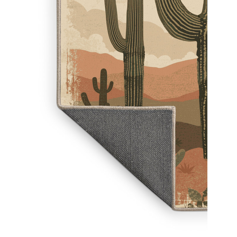 Tapis moelleux moelleux au look rustique de style rustique Saguaro Country - beige, Rond 7 pi
