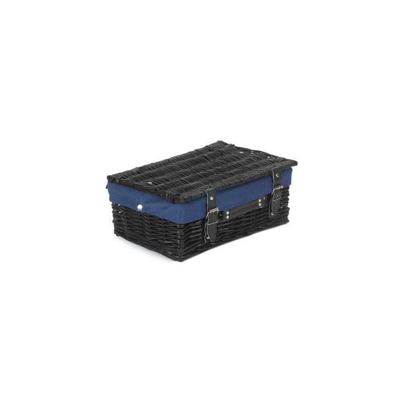 Wicker Hamper Basket with Lining, Black/Navy Blue, 15cm H x 36cm W x 26cm D