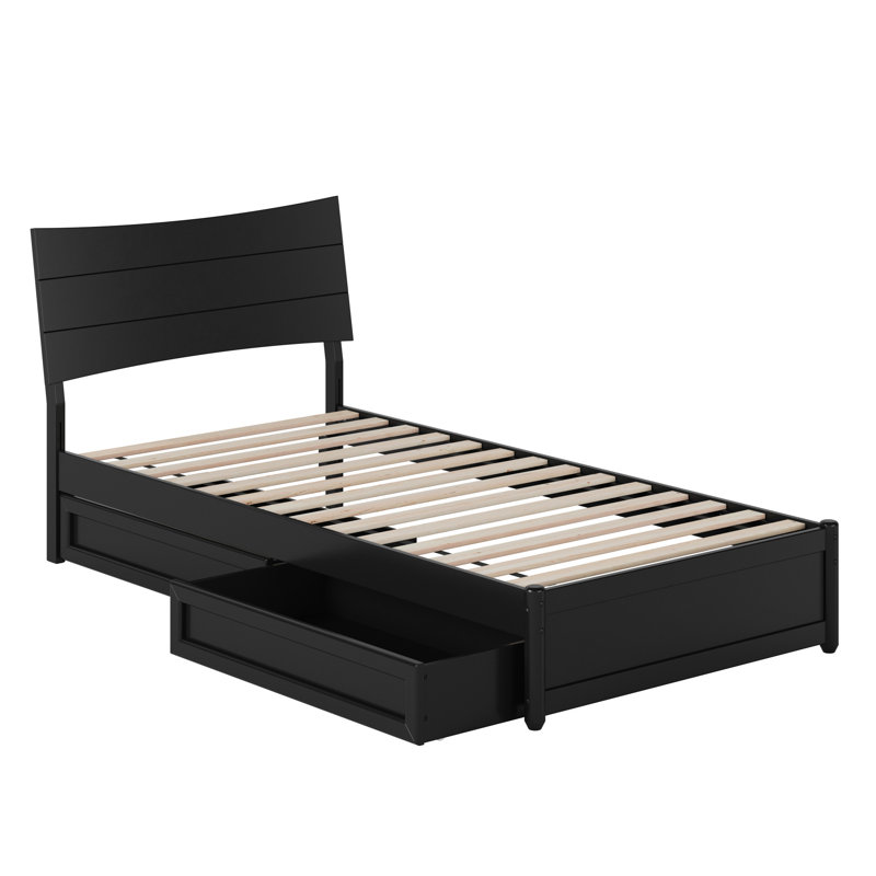 Lit plateforme en bois avec tiroirs de rangement Harlowe, Très grand simple, Noir