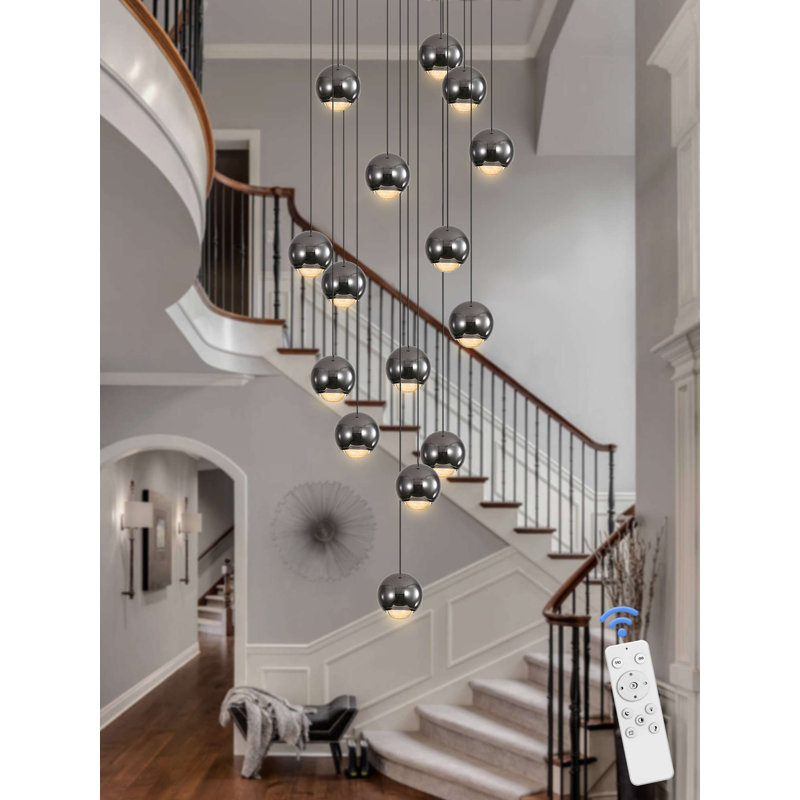 Lustre haut 15 lumières noir pour escalier D24 '' x H118 ''