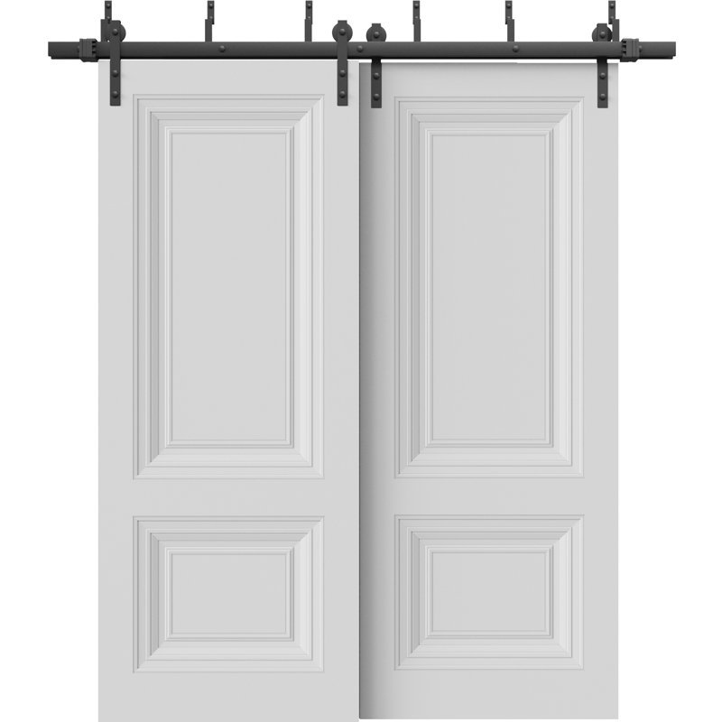 Sliding Closet Barn Bypass Doors  | ESSENTIAL 1772 White | 6.6Ft Rails Hardware Set | Wood Solid Bedroom Wardrobe Doors