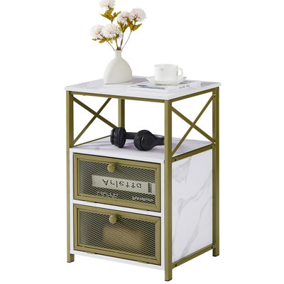 Ensemble de table de chevet Kempst 2, petite table de chevet avec tiroirs, table de bout étroite avec tablette ouverte, commode 2 tiroirs pour chambre à coucher / salon / dortoirs