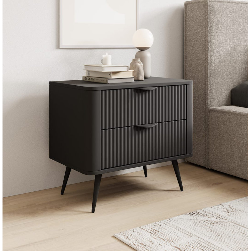 Leamont 63cm W Manufactured Wood Bedside Table, Black