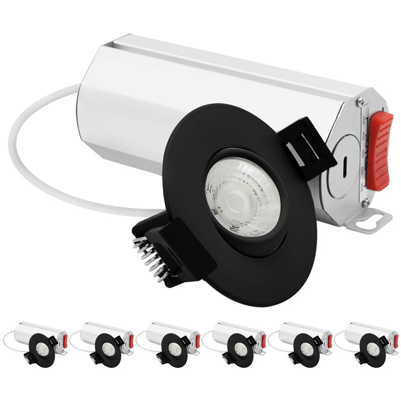 Ensemble de 2 po LUXRITE Luminaire encastré à DEL à cardan, 5CCT 2700K-5000K, 6 watts, 400 lumens, projecteur pivotant réglable à 360º + 30º, à intensité variable, CRI90, noir, paquet de 6