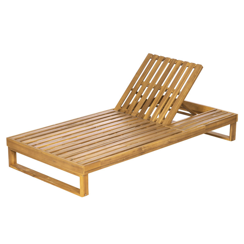 Acacia Wood Chaise Lounge Teak Finish, 4-Position Adjustable Outdoor Recliner, 600 LBS Weight Capacity, Weather Resistant Patio Lounge Chair for Poolside Backyard Garden Deck Lawn and Porch