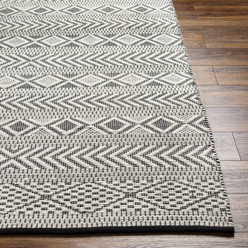Tapis noir / gris tissé à plat à la main Dawuan, Rectangle 9 pi x 12 pi