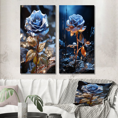 «Blue Serene Rose Water's Edge», ensemble de 2 reproductions d'art en métal rose