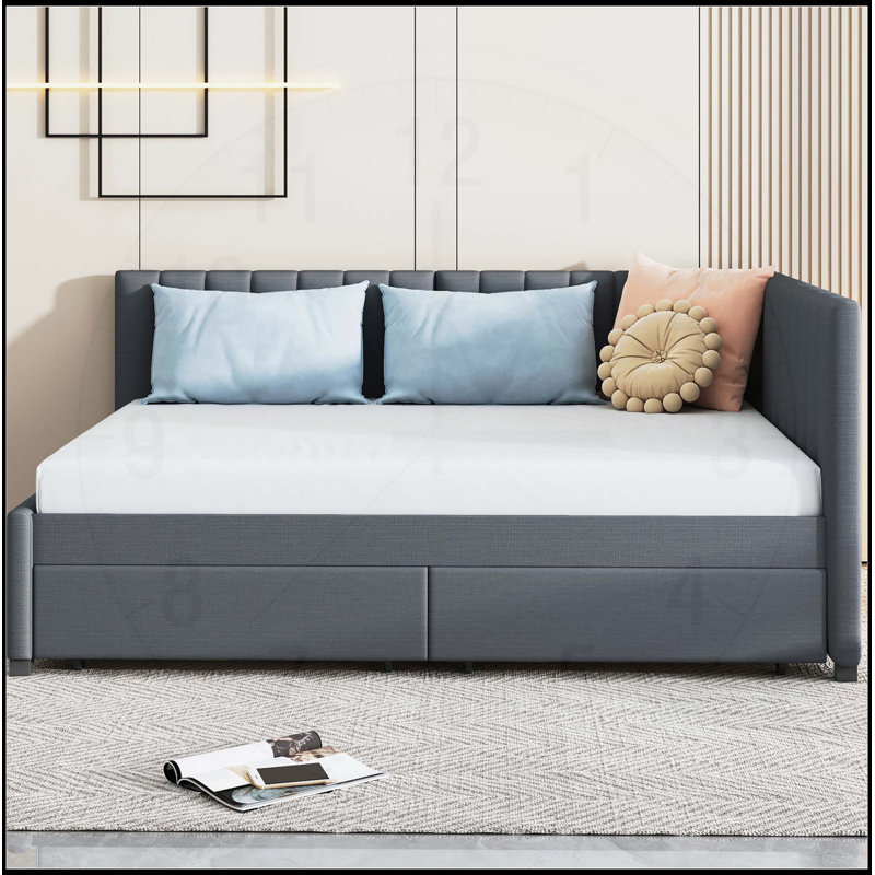 Full Size Linen Upholstered Daybed with 2 Storage Drawers, No Box Spring Needed, Ideal for Modern and Functional Living, Gray
