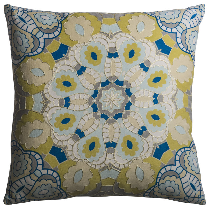 20" Square Embroidered Cotton Medallion Throw Pillow