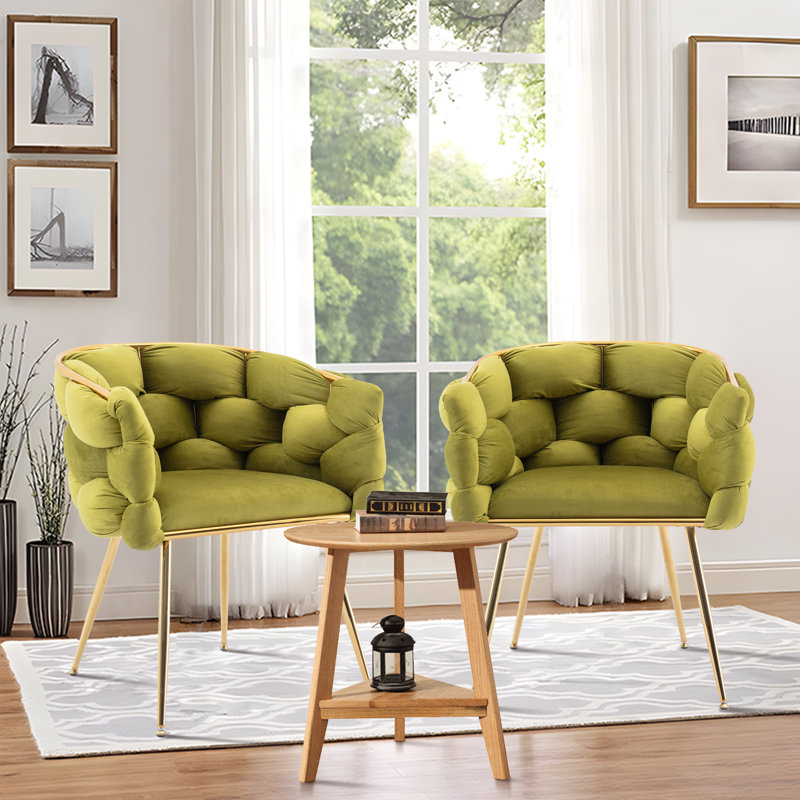 Chaise de salle à manger en velours touffetée Tecoria, Vert