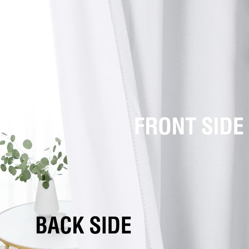 Linen Look 100% Blackout Curtains for Bedroom Full Light Blocking Rod Pocket 42 Inches Wide Linen Textured Thick Window Curtain Drapes with Backing