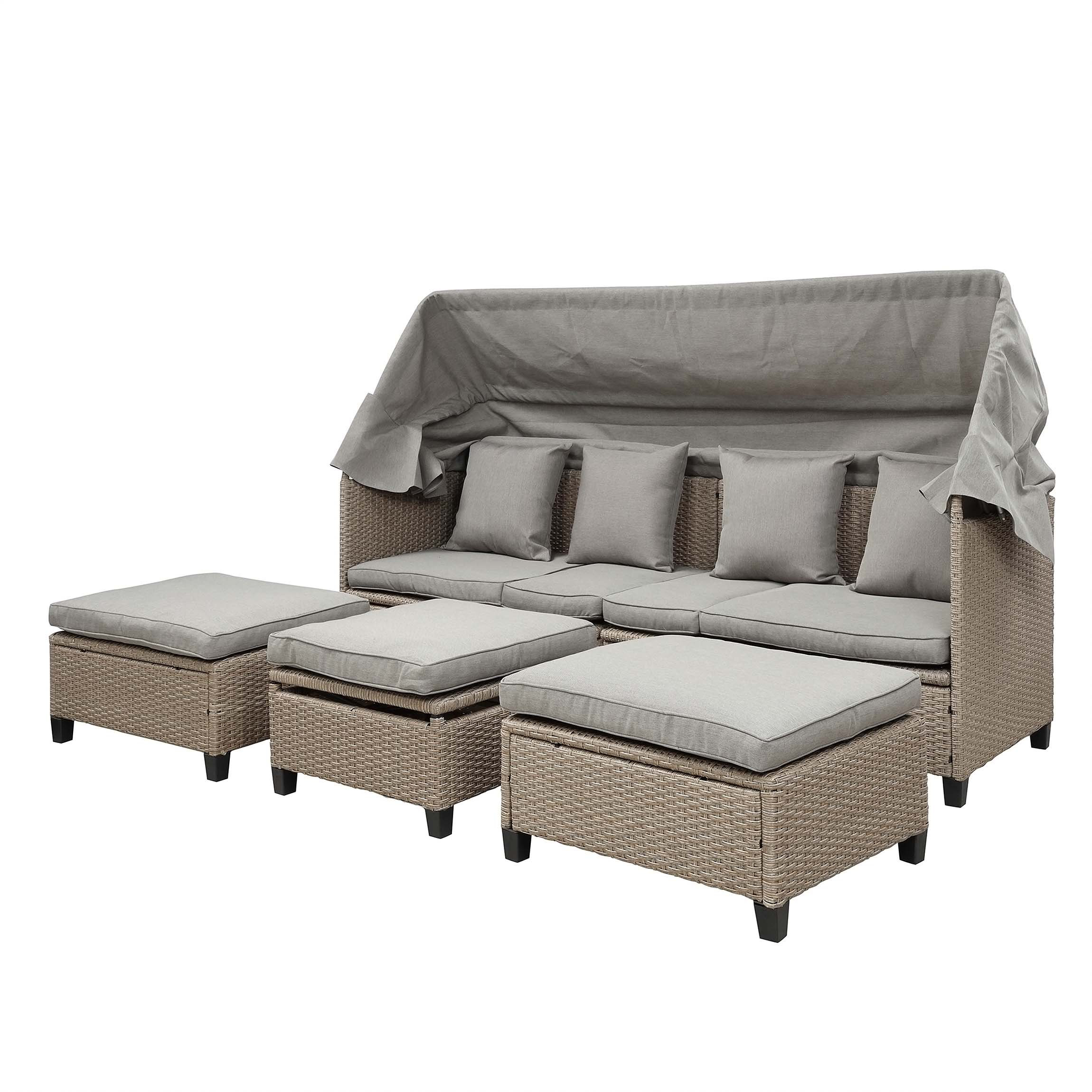Dovecove 4 Piece UvProof Resin Wicker Patio Sofa Set with Retractable