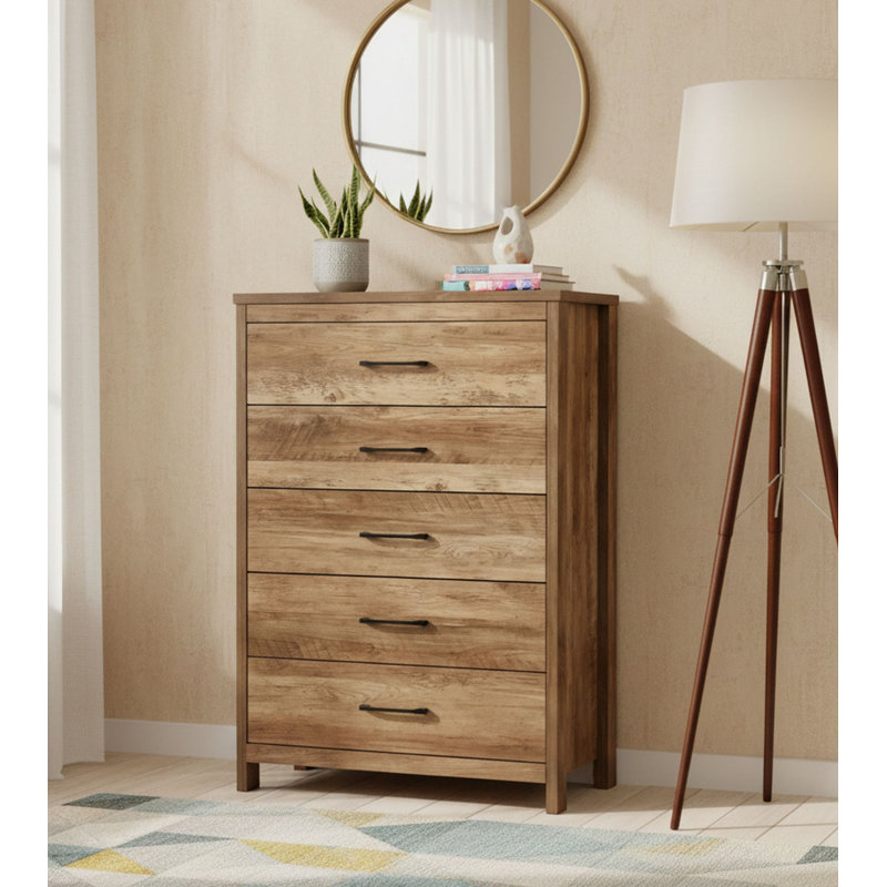 Selena Slide Logic 5 Drawer Dresser, Brown