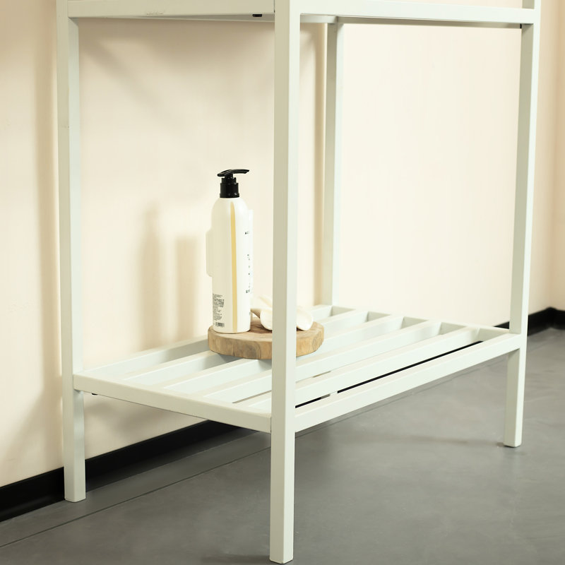 Freestanding Bathroom Iron Shelves, 24'', White - With Storage Shelf And Towel Rack Strong Support For Accessories Supplies 24'' Equipped With Frame Long-Term Use
