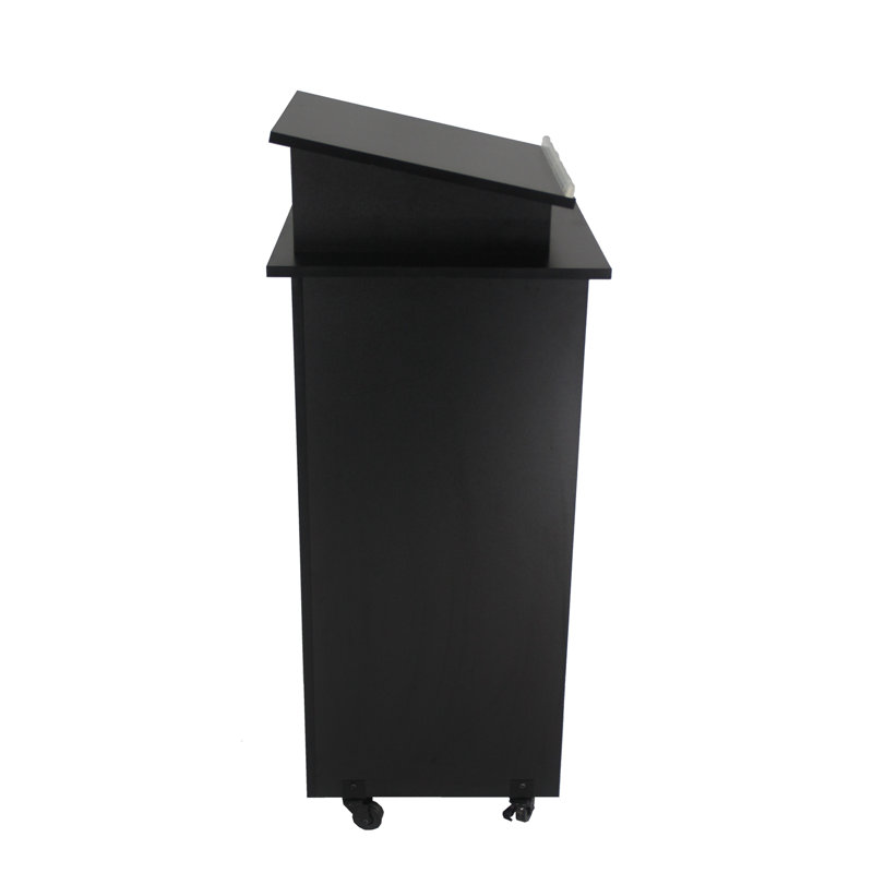 Black Wood Mobile Podium with Wheels and Storage