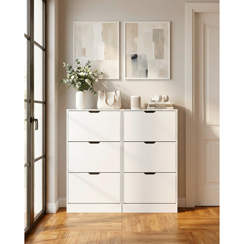 3-Tier Shoe Storage Cabinet with Flip Drawers, 18 Pair Free Standing Shoe Organizer 23.6''W for Entryway, White