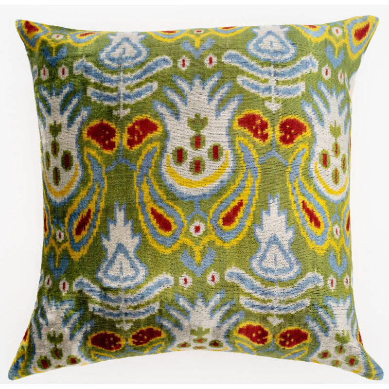 Handmade Multicolor Ikat Velvet Square Throw Pillow 20"