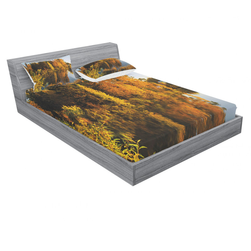 Ensemble de draps Lake at Sunset Rays, Ensemble de draps pour lit double avec un drap-hou