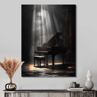 Grey Monochrome Piano Spotlight - Music Wall Decor