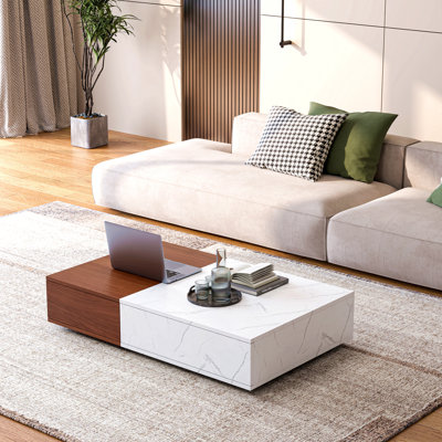 Table basse en noyer de style moderne avec deux espaces de rangement