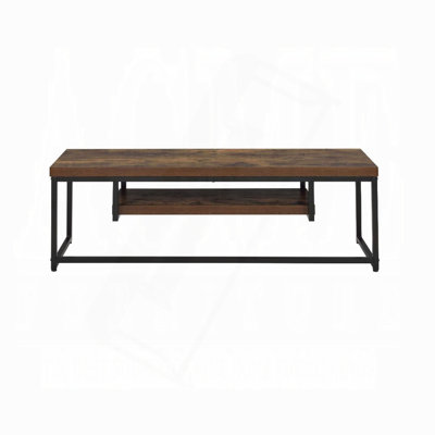 Industrial Style 47-Inch TV Stand Black Metal Frame Living Room Furniture 1Pc Wooden Top Weathered Oak Finish Shelf by 17 Stories