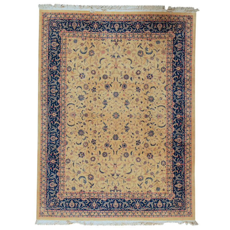 Hand Knotted Wool Oriental Area Rug in Ivory And Blue