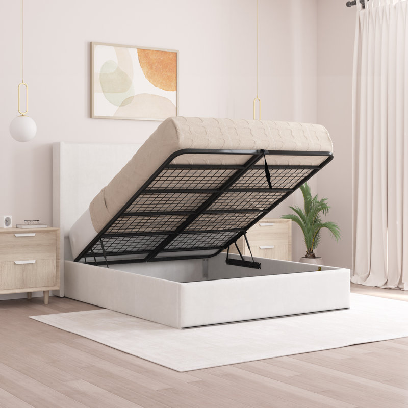 Boiko Upholstered Ottoman Storage Bed, Double (4'6), White