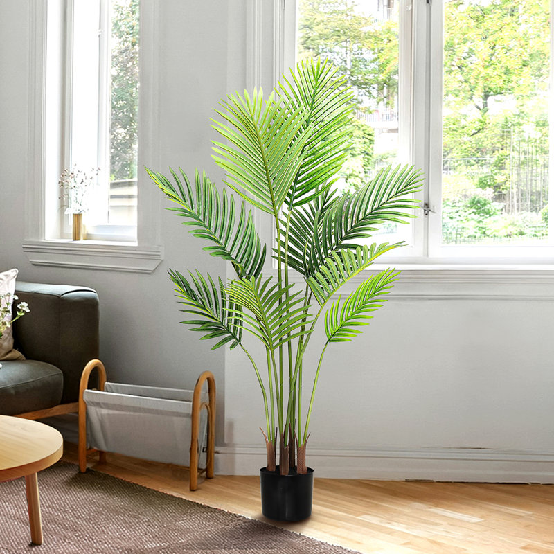 Faux palmier Areca dans un pot noir, H 48 po x l 30 po x P 30 po
